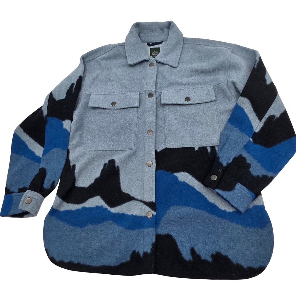 Wild Fable Shacket Womens Medium Blue Mountain Landscape Fleece Button Down
